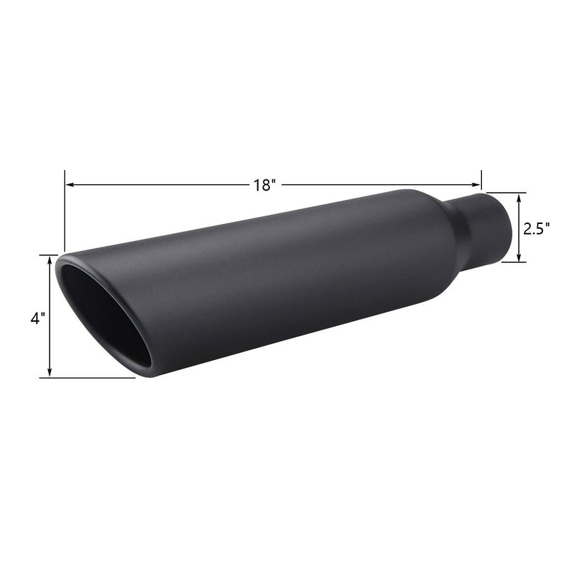 LCGP 2.5 Inch Inlet Exhaust Tip, 2.5" Inlet x 4" Outlet x 18" Overall Length Weld On Universal Stainless Steel Black Diesel Exhaust Tailpipe 2 Pcs - Image 2
